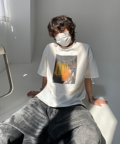 MASONPRINCE ロゴプリント Ｔシャツ ヴィンテージ ダメージ 男女 オーバーサイズ ヴィンテージ加工2重プリントTシャツ DT4118