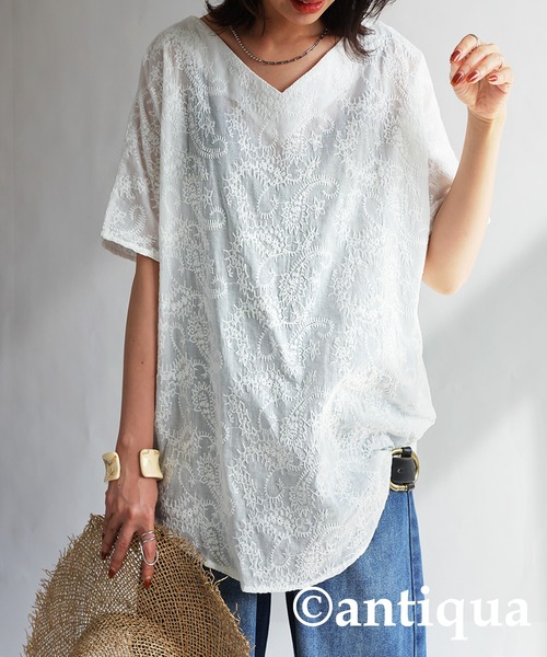 antiqua（アンティカ） antiqua tシャツ 半袖 綿100%ペイズリー柄刺繍