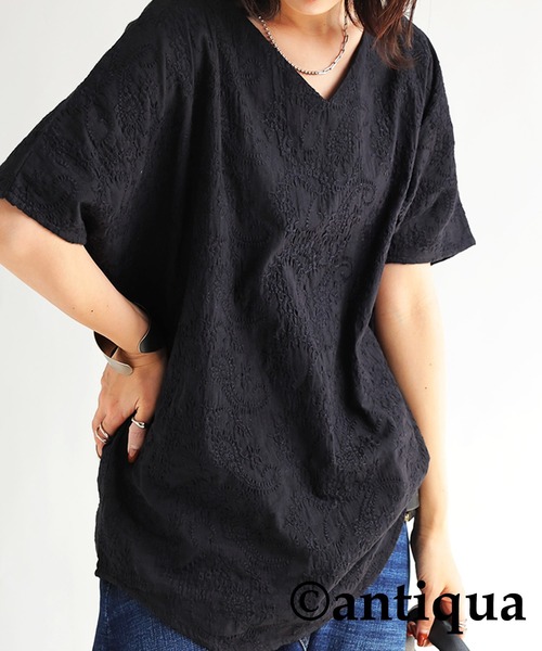 antiqua（アンティカ） antiqua tシャツ 半袖 綿100%ペイズリー柄刺繍