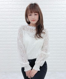 Lace Ladies ブラウス シャツ 立ち襟 レース 長袖 レディース