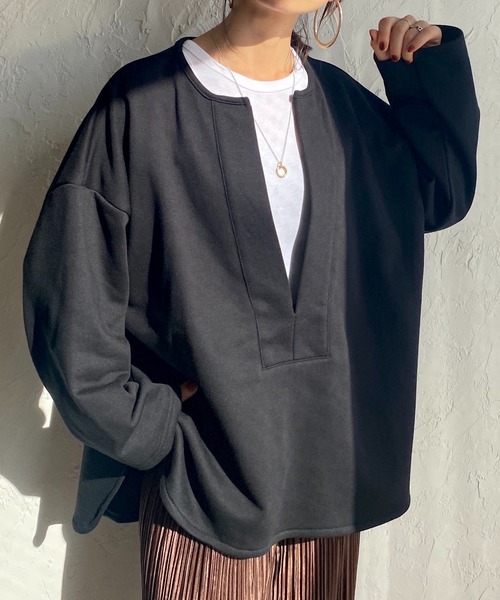 She's Closet トレーナー スウェット 深Vネックビッグシルエット長袖