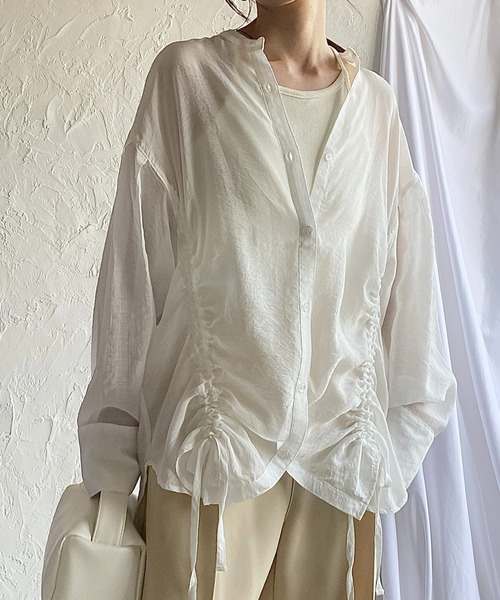 She's Closet ブラウス シャツ バンドカラー長袖ドロスト