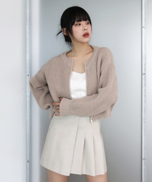 FOLLOWIN（フォロウィン） カーディガン ふわふわラウンドネックジップ