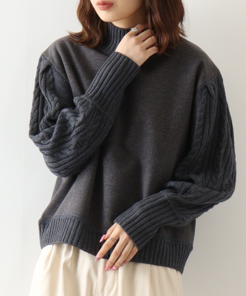 ニット セーター 「EGLANTINE」ケーブルニットドッキングプルオーバー レディース