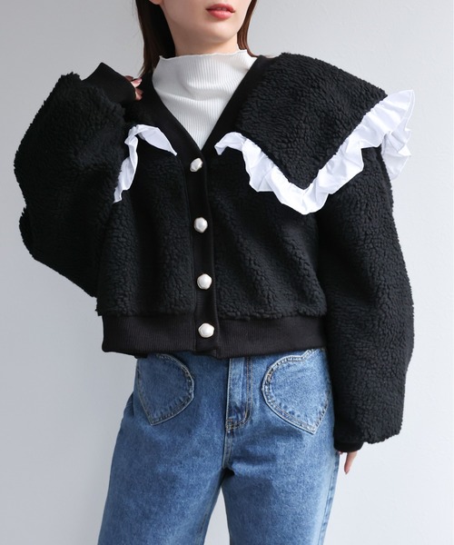 LACーVERT コート アウター ビッグカラーフリルボアアウター