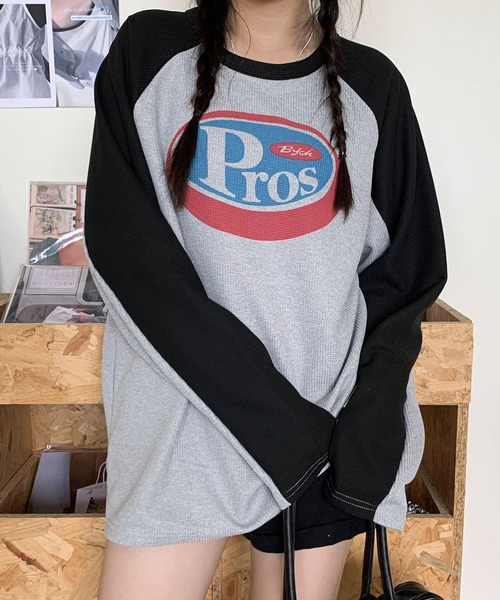 tシャツ オーバーサイズ ワッフル プリント ラグランロンT