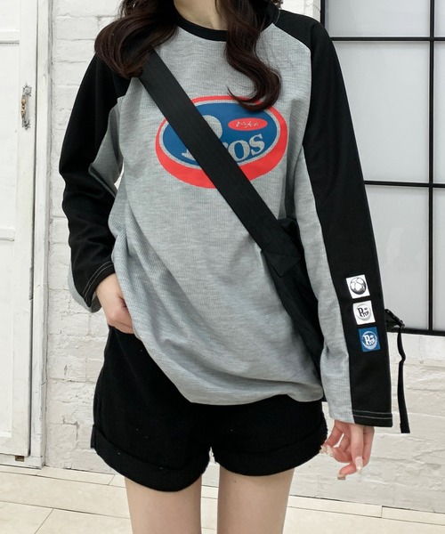 tシャツ オーバーサイズ ワッフル プリント ラグランロンT