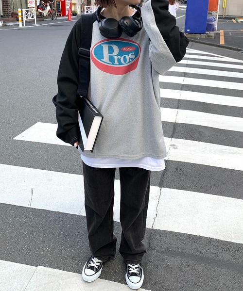 tシャツ オーバーサイズ ワッフル プリント ラグランロンT