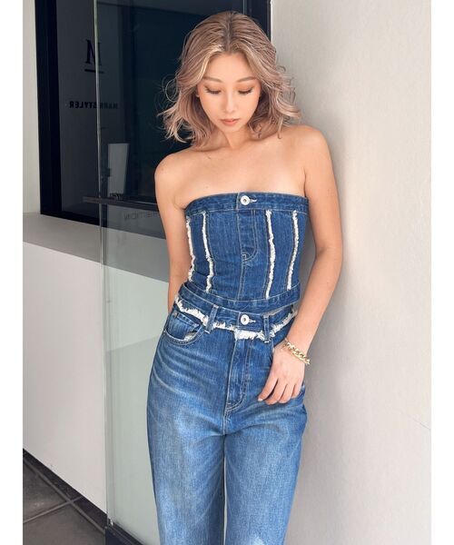 新品未使用  jeans  Girl デニムチューブトップ SPIRALGIRL（スパイラルガール） チューブトップ ベアトップ リメイク