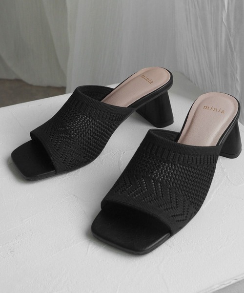【BLACK】【SUSTAINABLE】ニットミュールサンダル minia（ミニア） サンダル ニットミュール レディース : ZOZOTOWN
