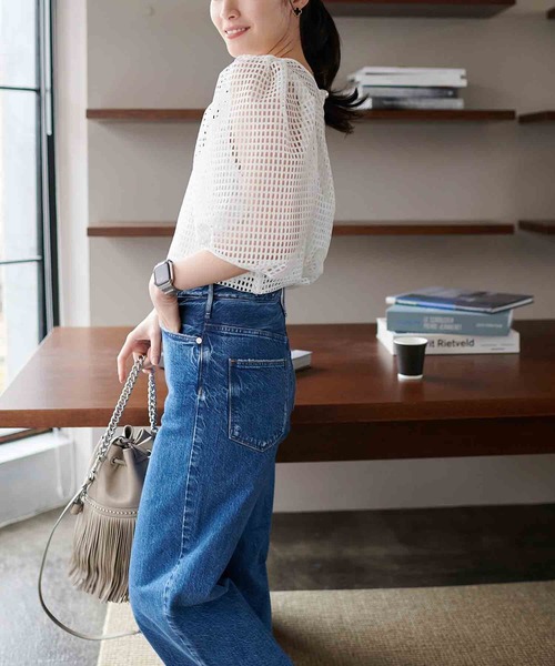 ブラウス シャツ メッシュパフスリーブトップス レディース Jines ブラウス シャツ メッシュパフスリーブトップス