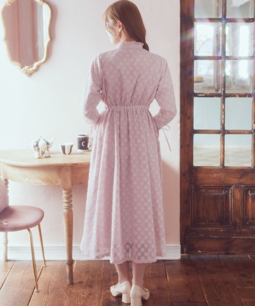 ワンピース リボン付きカットジャガードワンピース レディース  