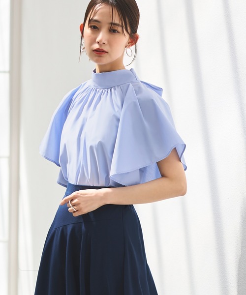 ブラウス シャツ マルチway 洗える ｜ワイドハイネック・ボウタイブラウス ｜ 半袖 フレアスリーブ ハイネック トップス 体型カバー オフィスカジ RUIRUE BOUTIQUE ブラウス シャツ マルチway 洗える ｜ワイド