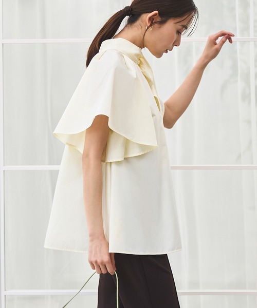 ルフィル 24ss 2WAYツイルブラウス 半袖 洗える 白 クルーネック マルチway 洗える ｜ワイドハイネック・ボウタイブラウス