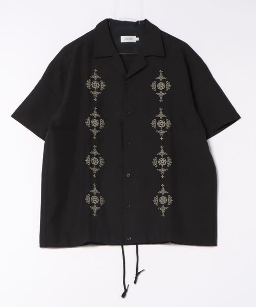 ChicElegant 刺繍 開襟シャツ キューバシャツ 2XL ブラック 黒 ジップ式】GUAYABERA キューバシャツ 刺繍 開襟シャツ 黒