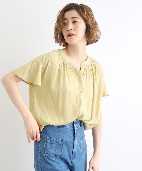 grove ブラウス シャツ 「ご自宅で洗える」ヴィンテージサテン