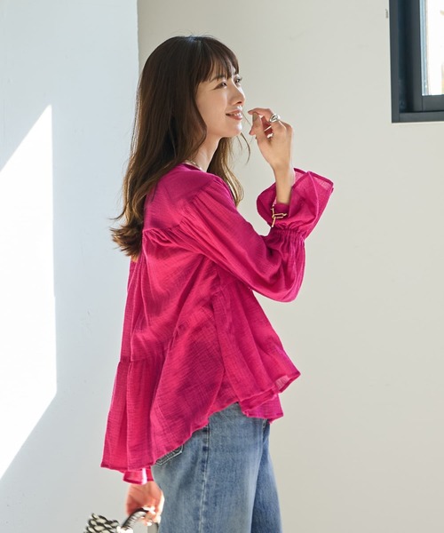tシャツ 「LUXE」コットン楊柳ティアードブラウス レディース