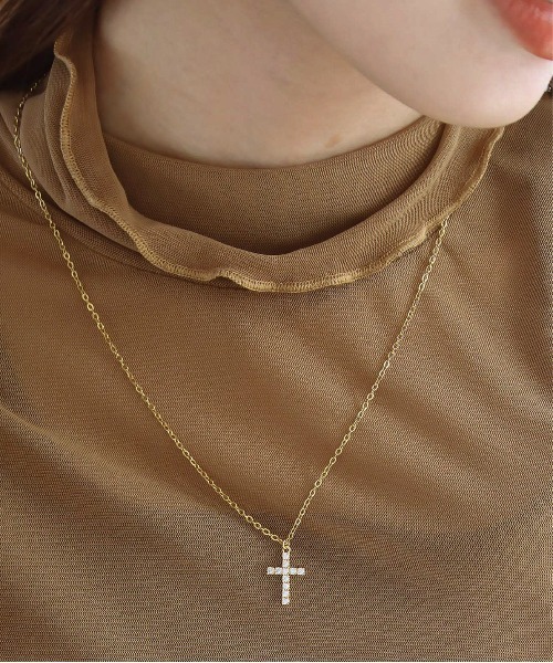 abaskdesign ネックレス 金属アレルギー対応 クロスジルコニア