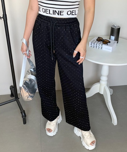 STONE  ホワイト スウェットパンツ HIPANDA メンズ ラインストーン スウェット パンツ（スウェット