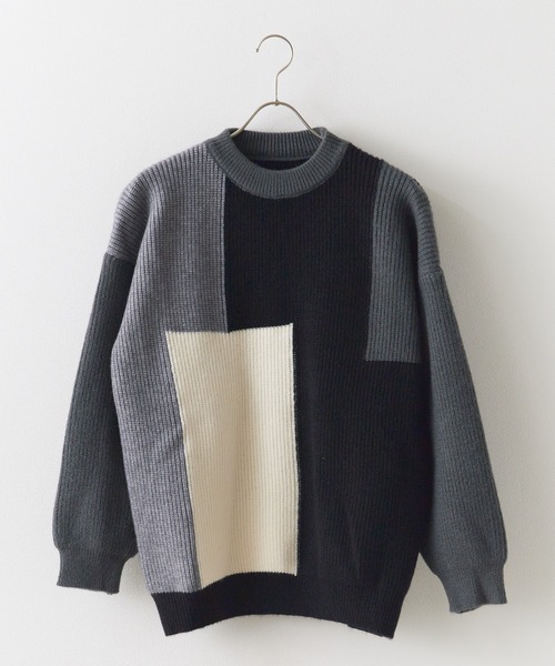 ROOP TOKYO セーター ニット クルーネック ブロッキングデザイン
