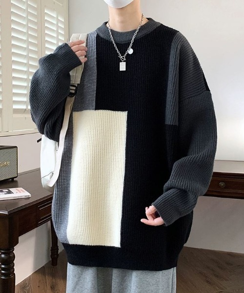 ROOP TOKYO セーター ニット クルーネック ブロッキングデザイン