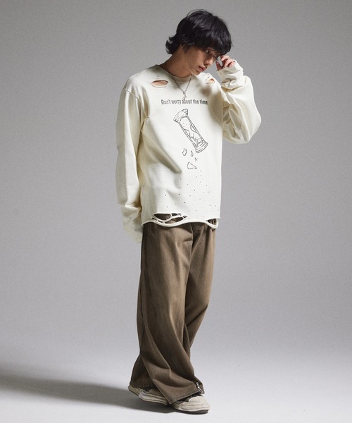 grancy ラインストーンデザインレイヤードスウェットパンツ　オフホワイト GRANCY】Rhinestone Design Layered Sweatpants / ラインストーン