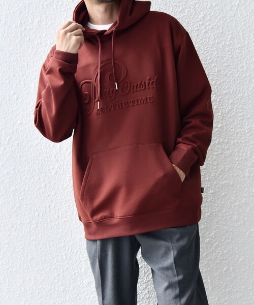 SHIPS any パーカー any: 「洗濯機可能」エンボスプリント ロゴ