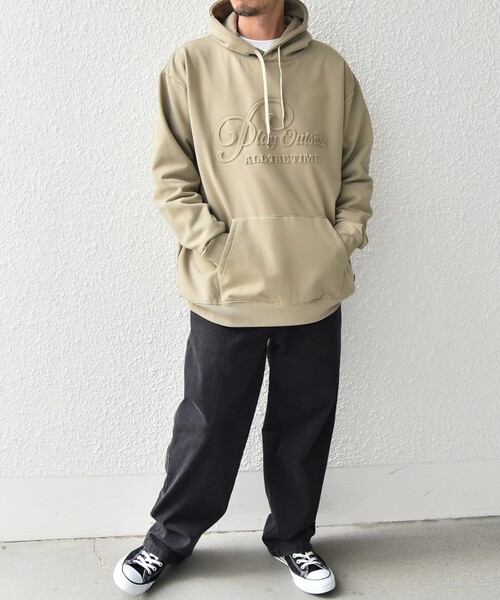 SHIPS any パーカー any: 「洗濯機可能」エンボスプリント ロゴ