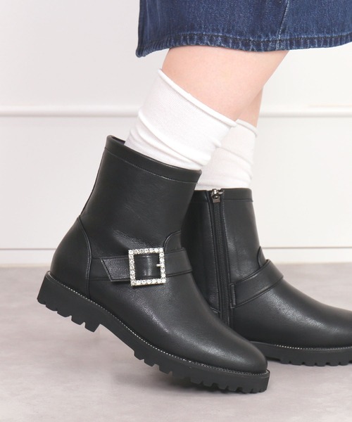 アルテミス by ダイアナ（artemis by DIANA）/【片足300g】軽量　ビジューバックル厚底ショートブーツ artemis by DIANA（アルテミス by ダイアナ） ブーツ 「片足300g」軽量