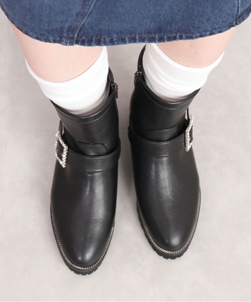 アルテミス by ダイアナ（artemis by DIANA）/【片足300g】軽量　ビジューバックル厚底ショートブーツ artemis by DIANA（アルテミス by ダイアナ） ブーツ 「片足300g」軽量