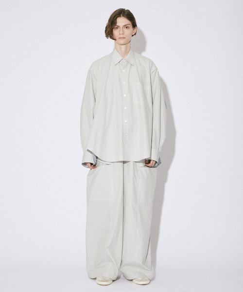 ブラウス シャツ ビューティフルピープル beautiful people double-front        finx stripe shirt double-front cotton silk JQ stripe shirt – beautiful people