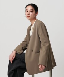 ユナイテッドアローズ／ストレッチ入りノーカラーとろみジャケット ベージュ BEAUTY＆YOUTH UNITED ARROWS ジャケット ノーカラージャケット 入学式