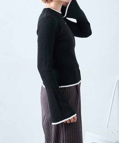 Laula　ラウラ　サイドリボン長袖ニット　セーター　黒　ブラック　秋冬 SLY（スライ） ニット セーター SIDE RIBBON LG TOPS サイド リボン