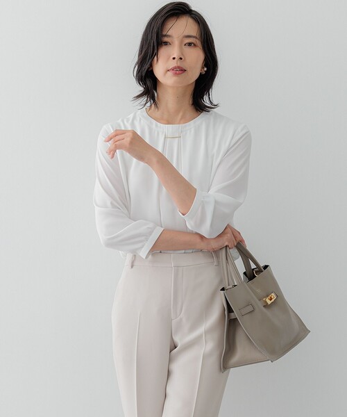 tシャツ 「洗える」シルキーデシン タックデザイン カットソー レディース
