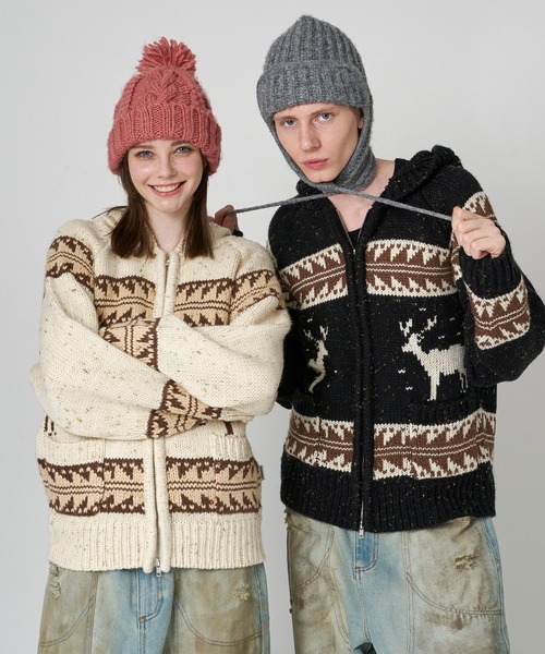 WISH FOR EVER パーカー LOW GAUGE COWICHAN NEP KNIT HOODIE