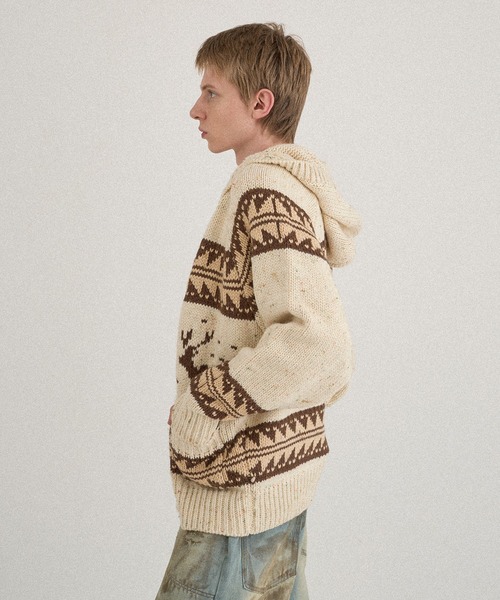 WISH FOR EVER パーカー LOW GAUGE COWICHAN NEP KNIT HOODIE