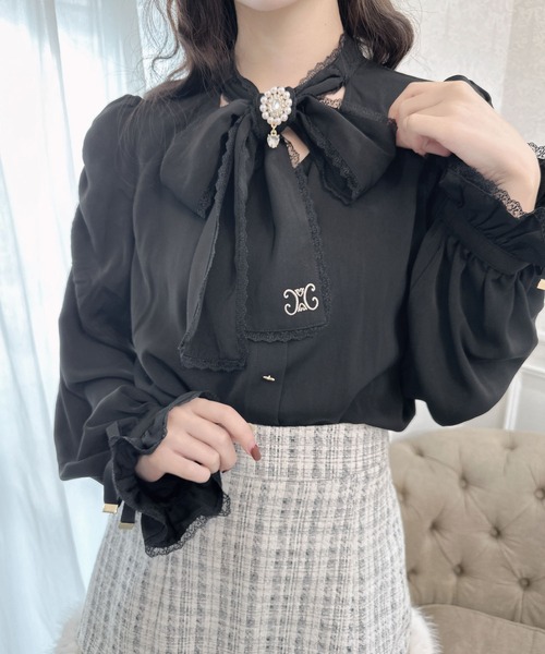 ブラウス シャツ ボウタイ刺繍入りブラウス レディース