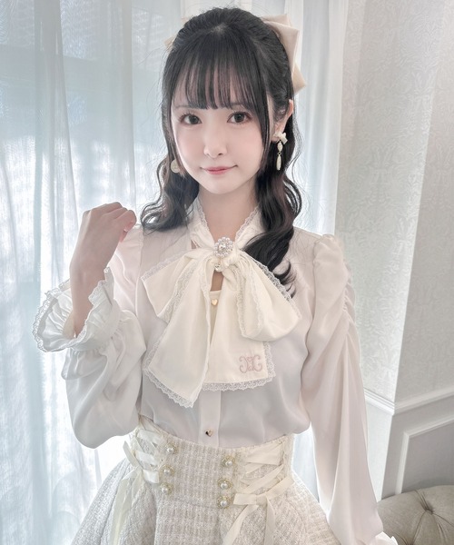 クチュールバイロジータ ブラウス シャツ ボウタイ刺繍入りブラウス