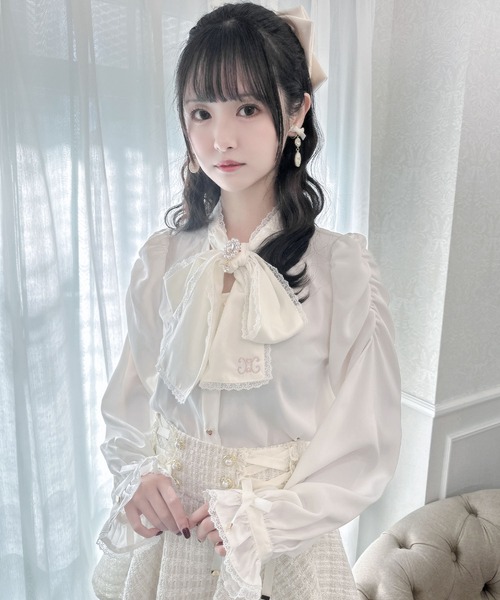 刺繍ブラウス MA*RS】ベルト付きクロス刺繍ブラウス - ホワイト size-F | 地雷