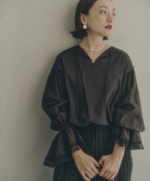 pual ce cin シャツ ブラウス フレア袖口レースブラウス レディース 