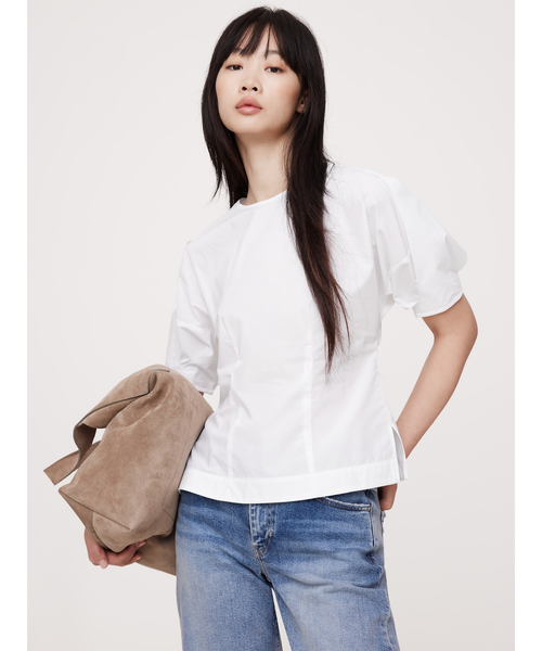 tシャツ パフスリーブドットリボントップス　ribbon puff tops レディース JUNOAH ブラウス シャツ パフスリーブバックリボンショート