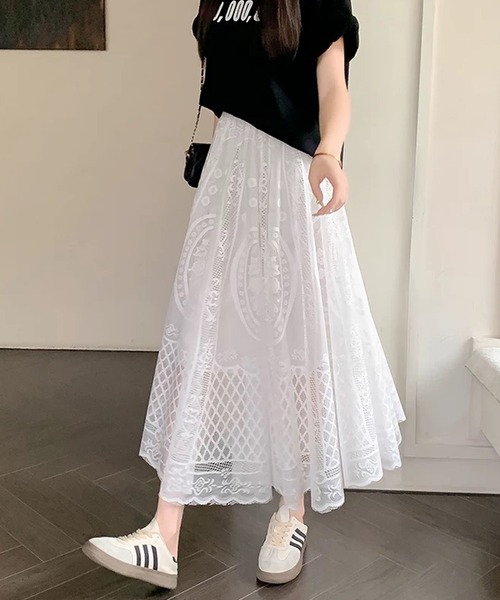 shopnikoniko（ショップにこにこ） ロング スカート 総レーススカート