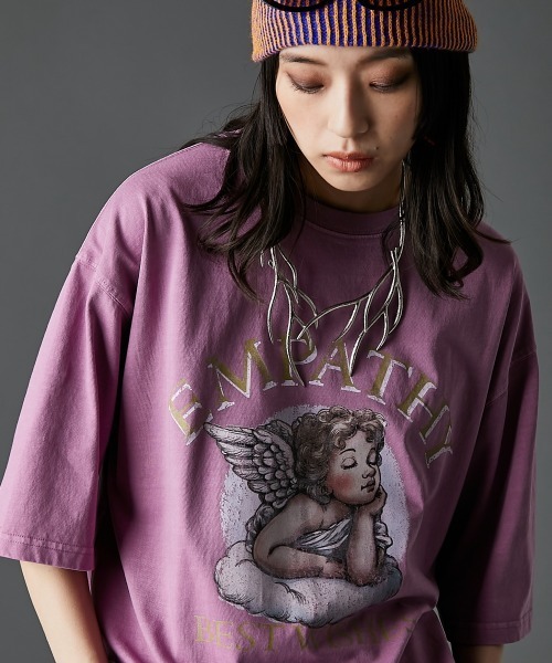 大きいサイズ レディース トップス 綿100％ピグメント染ロゴTシャツ有シックスタイル 綿100％ピグメント染バックロゴプリントTシャツ＜大きいサイズ有