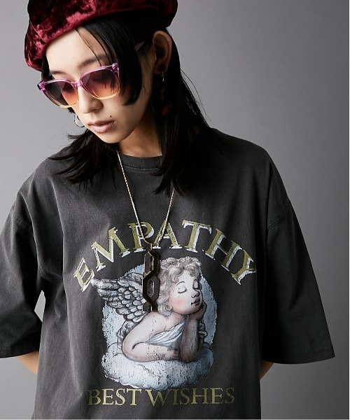 大きいサイズ レディース トップス 綿100％ピグメント染ロゴTシャツ有シックスタイル 綿100％ピグメント染ロゴプリントTシャツ＜大きいサイズ有