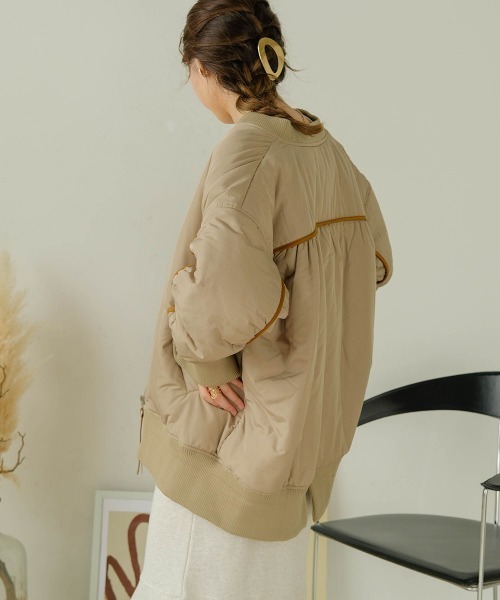 「Bab」 ジップアップブルゾン M グレイッシュベージュ レディース_画像4