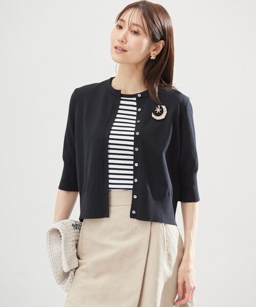 お盆SALE‼️ NOKO OHNO リボン柄 五分袖 カーディガン ブラック カーディガン CO/PE 5分袖カーディガン レディース : ZOZOTOWN Yahoo