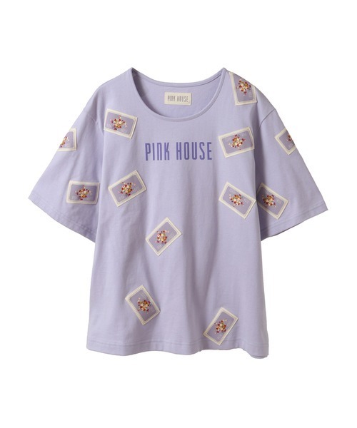 PINK HOUSE tシャツ フラワーネームワッペン使いカットソー
