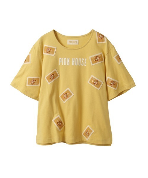 PINK HOUSE tシャツ フラワーネームワッペン使いカットソー