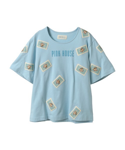 PINK HOUSE tシャツ フラワーネームワッペン使いカットソー