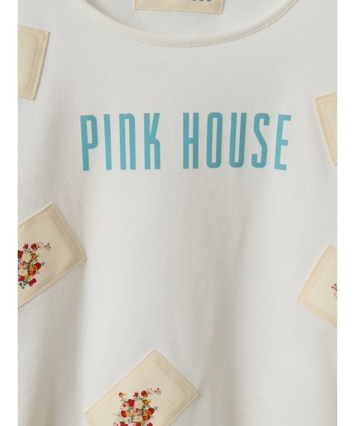 PINK HOUSE tシャツ フラワーネームワッペン使いカットソー